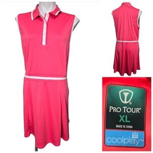 Pro Tour Coolplay Womens Pink Sleeveless Golf Tennis Dress XL Polo Collar Trim